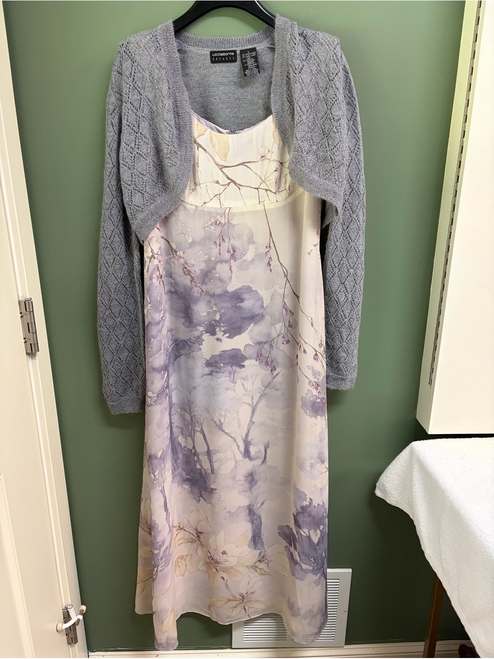 Liz Claiborne Lavender Floral Slip Dress with Knit Shrug
